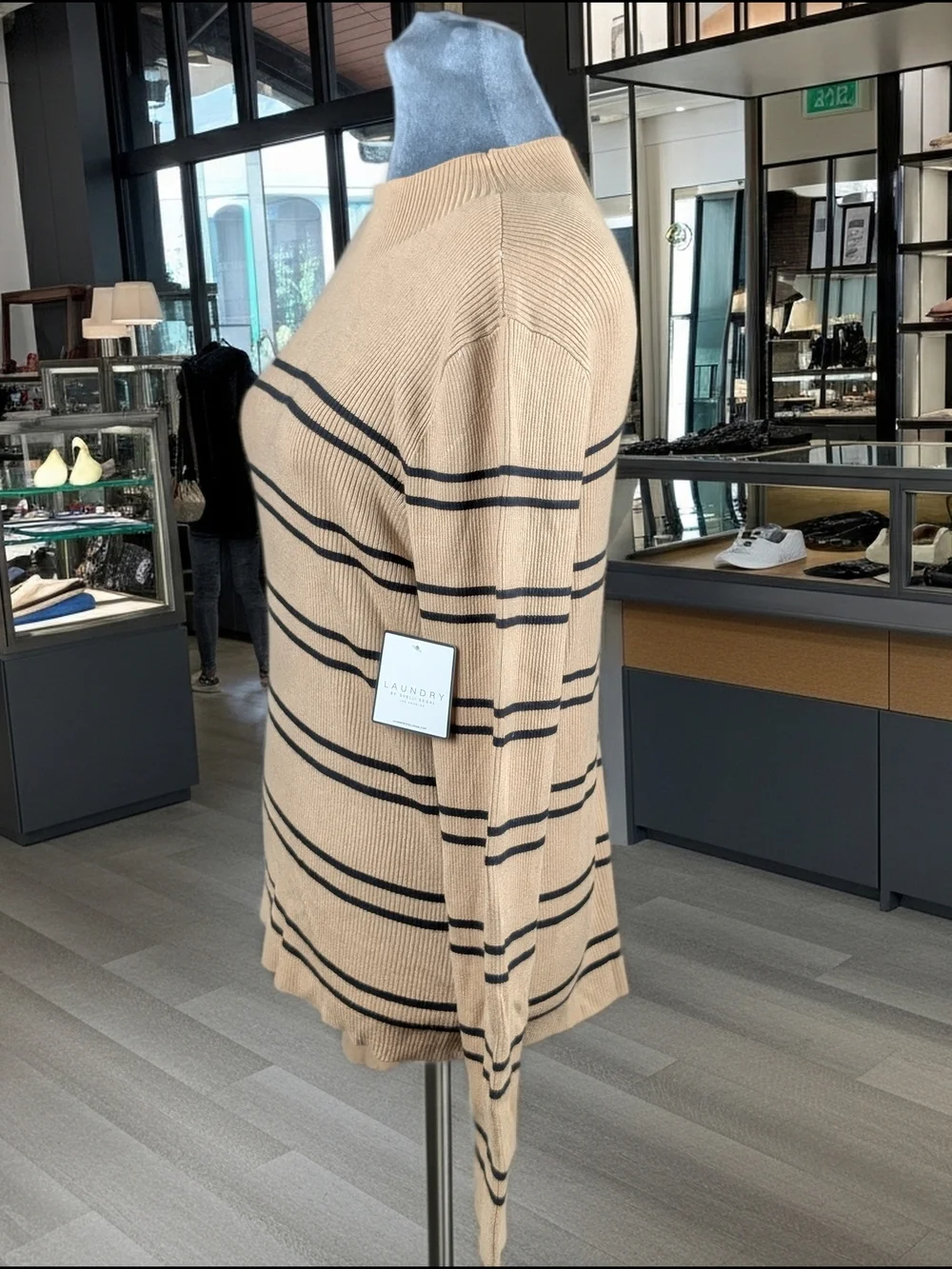 Laundry‎ by Shelli Segal Camel Black Stripe Knit Crewneck Sweater Women's XL